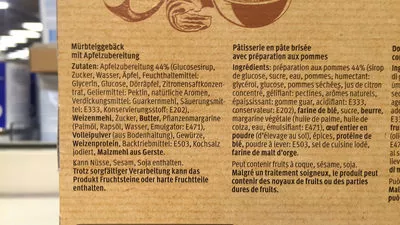 List of product ingredients tarte aux pommes au streusel Migros 400 g