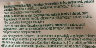 List of product ingredients Filets de truite fumés Migros 100 g