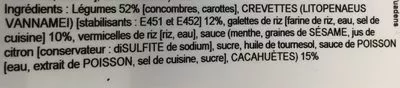Lista de ingredientes del producto Rouleaux d'Éte aux Crevettes Sauce Menthe Migros, Sushi Mania 220 g