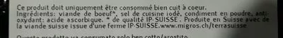 List of product ingredients Steaks hachés de boeuf épicés, Premium Terrasuisse 230 g