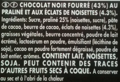 List of product ingredients Praliné Intense Côte d'Or 150g
