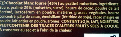 List of product ingredients Praliné Fondant blanc cote d'or, kraft foods 200g