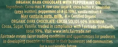 Liste des ingrédients du produit Dark chocolate Mint 60% Green & Black’s, Green & Black's Organic 100 g
