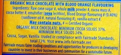 Lista de ingredientes del producto Green & black's organic chocolate bar milk chocolate orange Green & Black's 100g