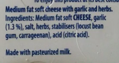 Lista de ingredientes del producto Philadelphia cream cheese garlic and herb light Philadelphia 270 g