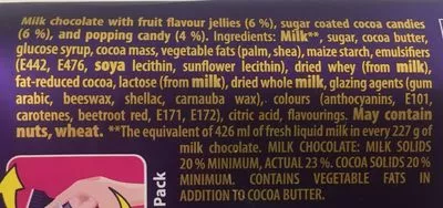 Lista de ingredientes del producto Dairy Milk Marvellous Smashables Jelly Popping Candy Cadbury 180 g