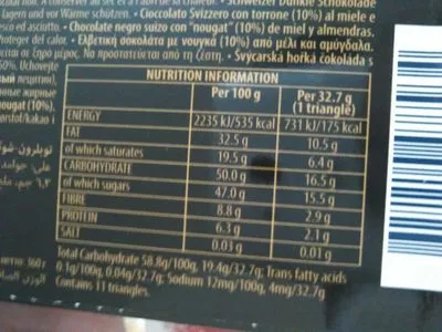 Liste des ingrédients du produit Toblerone noir Mondelez 360 g e