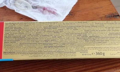 Liste des ingrédients du produit Toblerone crunchy almonds Toblerone 360 g e