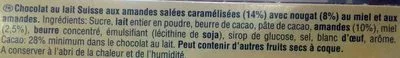 Liste des ingrédients du produit Chocolat au Lait amandes salées Toblerone, Mondelez 360 g