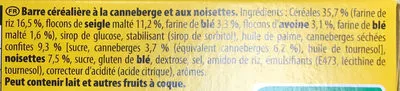 Liste des ingrédients du produit Grany - Barre céréalière à la canneberge et aux noisettes LU 130 g