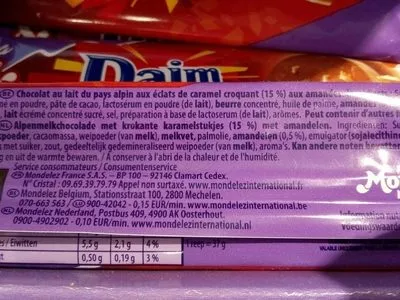 List of product ingredients Milka daim Mondelez 37 g