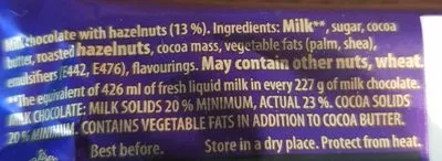 Liste des ingrédients du produit Cadbury Dairy Milk Wholenut Cadbury 