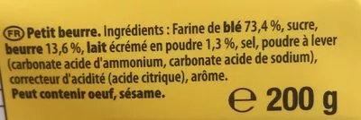 Lista de ingredientes del producto Véritable petit beurre LU, Mondelez, Mondelez international 200 g e