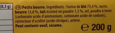 List of product ingredients Véritable Petit Beurre LU 200 g