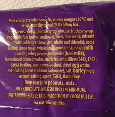 Liste des ingrédients du produit Cadbury double decker chocolate Cadbury 160 g (4 * 40 g)
