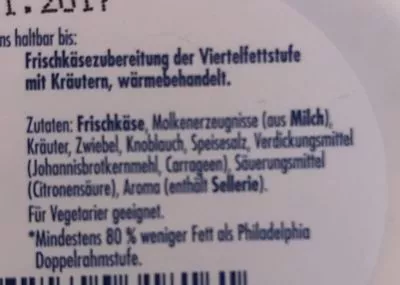 Lista de ingredientes del producto Kräuter so leicht Kraft Foods 175g