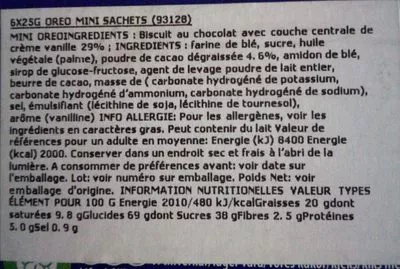 Lista de ingredientes del producto Oreo mini biscuits vanilla Oreo 150 g