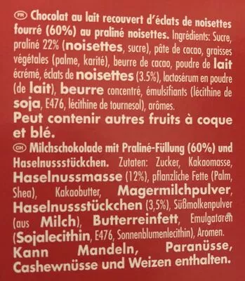 List of product ingredients L'original Lait Suchard 