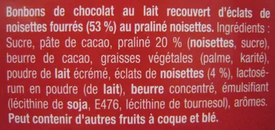 Lista de ingredientes del producto Mes Mini Rochers à partager Suchard 400 g
