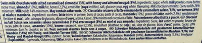 List of product ingredients Tobleron crunchy almonds Toblerone, Mondelēz International 100 g