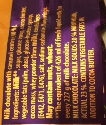 Lista de ingredientes del producto Dairy Milk Caramel Cadbury 