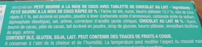 Lista de ingredientes del producto Véritable Petit Écolier Chocolat au Lait + Noix de Coco LU, Kraft, Kraft Foods 150 g