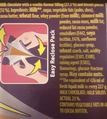 Lista de ingredientes del producto Cadbury dairy milk chocolate Oreo 120 g