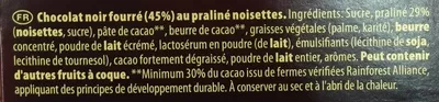 Liste des ingrédients du produit Côte d'or Praliné noir Côte d'Or, Kraft Foods 200 g (14 carreaux)
