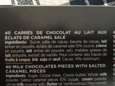 Liste des ingrédients du produit Chocolat lait eclats de caramel salé  