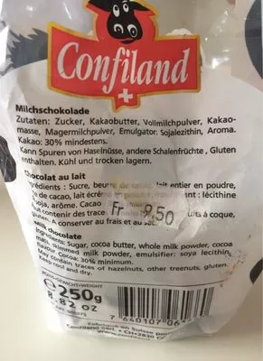 List of product ingredients Swiss CHOCOLATE Confiland 250 g
