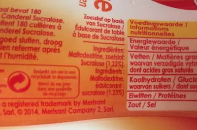 Liste des ingrédients du produit Sucralose Canderel 