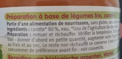 Lista de ingredientes del producto Petit pot Carotte Holle 