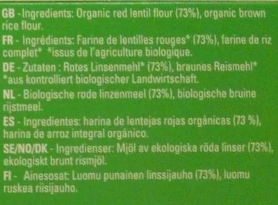 Lista de ingredientes del producto Organic Red Lentil Spaghetti Explore Cuisine 250g