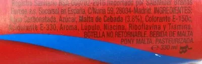 List of product ingredients Pony Malta  