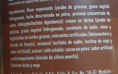 Lista de ingredientes del producto cappuccino colcafe colcafe 270 g