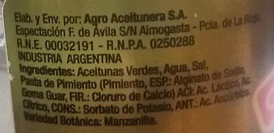 Liste des ingrédients du produit Aceitunas Verdes Campo Verde 330 g