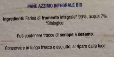 Lista de ingredientes del producto Pane Azzimo 100% Integrale Náttúra 200 g