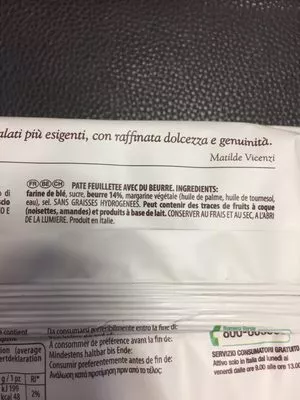 Lista de ingredientes del producto Vicenzi Millefoglie Classiche GR. 125 Matilde vicenzi 125g
