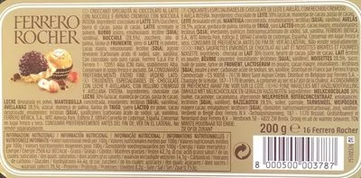 Liste des ingrédients du produit Ferrero rocher fines gaufrettes enrobees de chocolat au lait et noisettes avec noisette entiere boite de 16 pieces Ferrero 16 pieces - 200 g