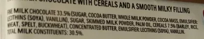 List of product ingredients Chocolate with cereals Kinder 23,5 g