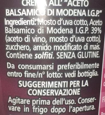 Lista de ingredientes del producto Crema all' aceto balsamico di Modena IGP Fiorfiore Coop, Coop 300g