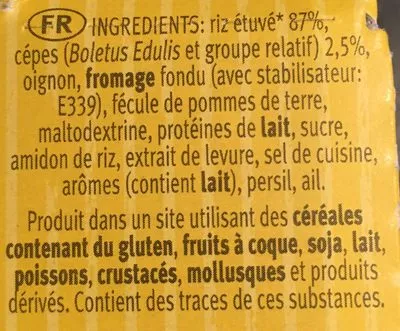 Lista de ingredientes del producto Risotto aux cèpes Gallo Gallo 175 g