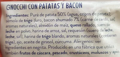 Lista de ingredientes del producto Gnocchi para dorar bacon Rana 270 g