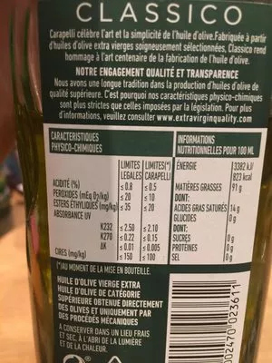 Liste des ingrédients du produit Huile d'olive vierge extra Classico 75 CL Carapelli 0,75 L