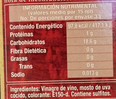 Lista de ingredientes del producto Vinagre balsámico Carapelli Carapelli 500 ml