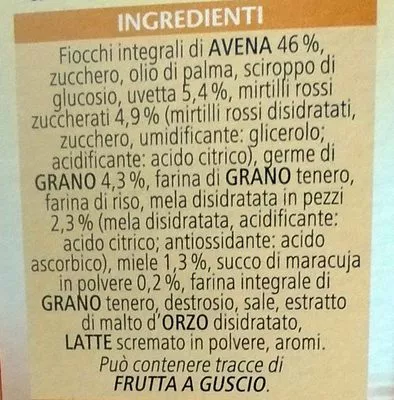 Lista de ingredientes del producto Vitalis Müesli Croccante Mix di frutta - Muesli croustillant Cameo, Dr. Oetker, Kraft Foods 450 g