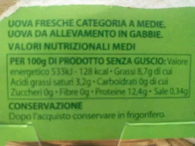 List of product ingredients Uova fresche medie cat.A Conad 6 pz