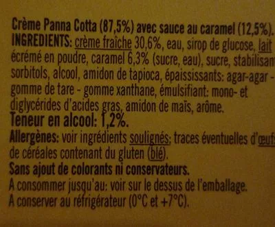 List of product ingredients Bonta Divina Panna Cotta x2 +1 Gratuit Bonta Divina 