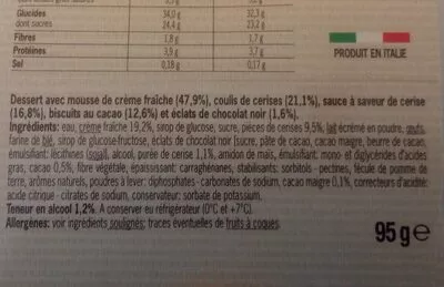 Lista de ingredientes del producto Forêt Noire Bontà Divina 95 g e