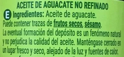 List of product ingredients Aceite De Aguacate Ethnos 250 ml